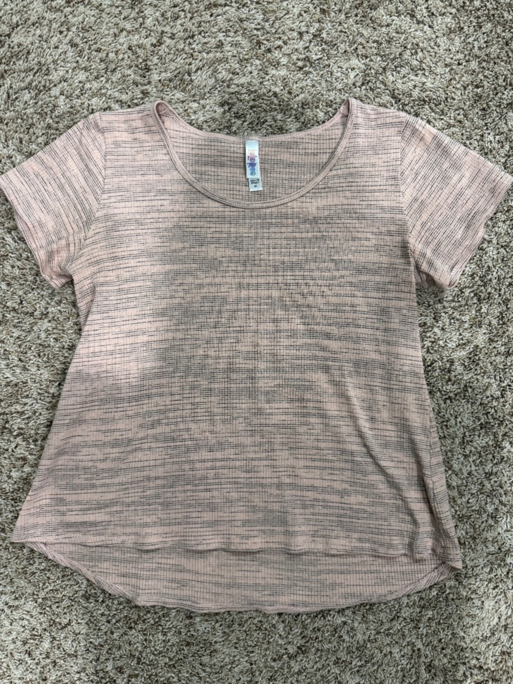 LuLaRoe textured top peach background with grey stripes size medium